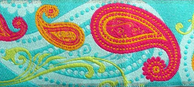 PAISLEY1A  1 1/2" (3 YDS) BLUE/PINK/TANGERINE