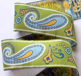 Paisley Perfection*1a - 1 1/2" (3 yds) Kiwi, Blue and White