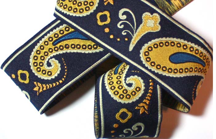 Paisley Perfection*2A- 1 1/2" (3yds) Navy, Gold, Blue and Creme