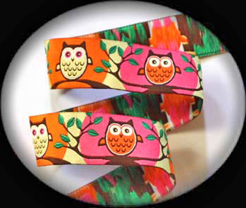 Owl2c - 5/8" Pink, Orange, Green Hoot Owls (3 yds)