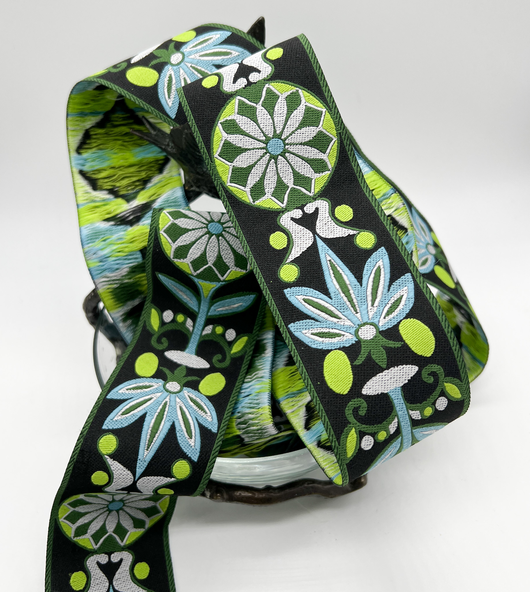 Mixed Pinwheel Zinnia 102 Ribbon 1 7/8" x 3 y Black, Lime, Aqua