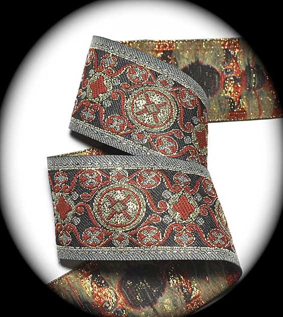 Asian Renaissance 1 3/4" x 3 yds Grey, Rust, w/metallic