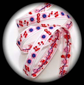 MUSICAL NOTES W/FLOWERS5 - 5/8" WHITE/PINK/RED/NAVY (3 YDS)