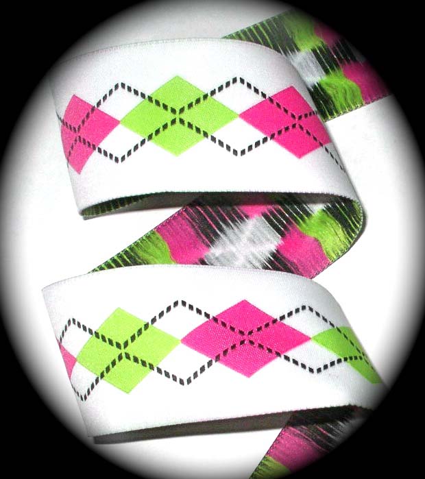 ARGYLELSB7 1 1/2" (3 YDS)  WHITE/H PINK/LIME/BLK