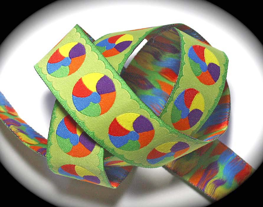 Beach Ball Ribbon 1" (3 YDS) Lime, Orange, Blue, Purple