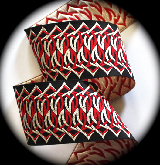 Criss Cross Geometric - 1 7/8"x 3 yds Black, Creme,Red