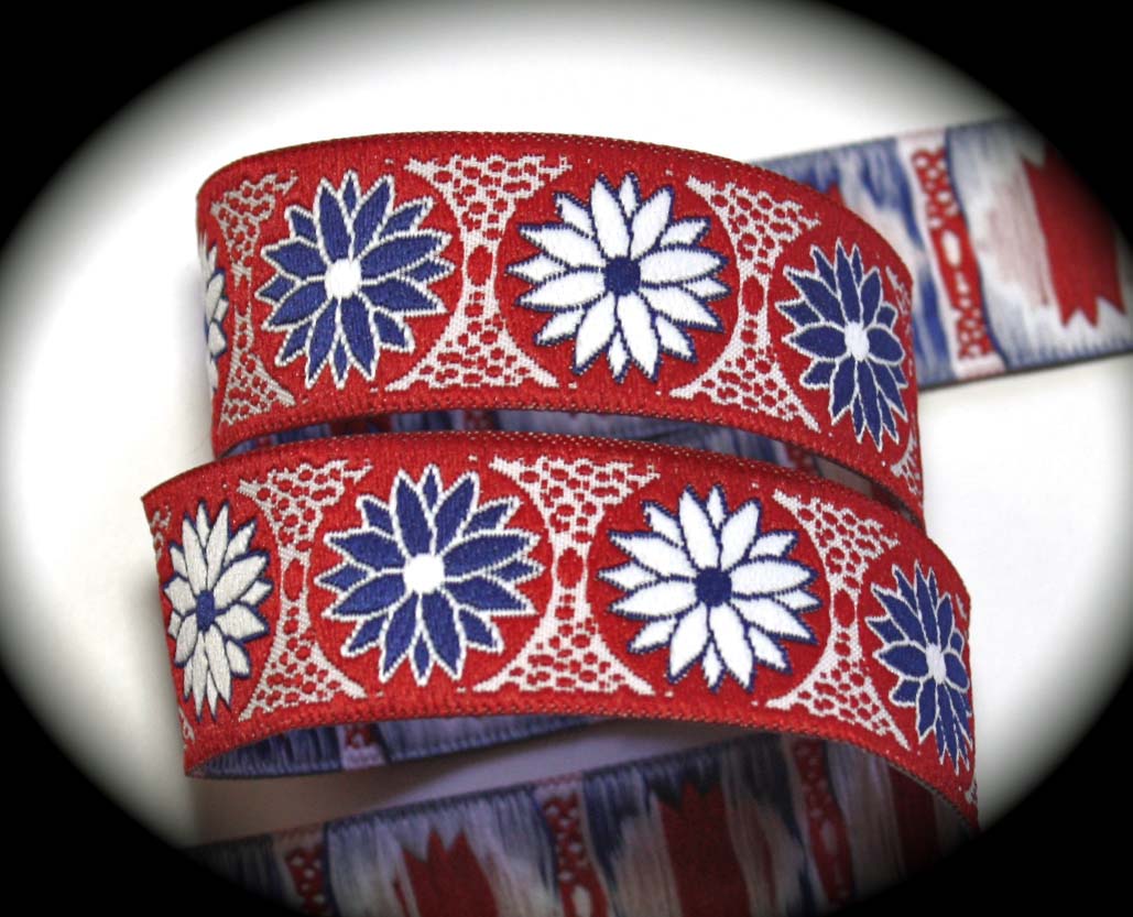 DAISY DOT FLOWER14A 1" RED/WHITE/BLUE (25 YDS)