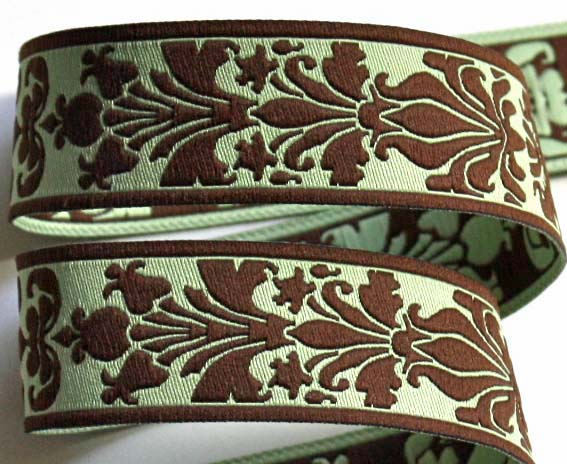 DAMASK DESIGN7 1" (3 yds) CELERY/CHOC. BROWN