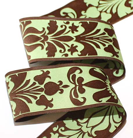 DAMASK DESIGN3A - 1 7/8" (10 YDS) CELERY/CHOC. BROWN