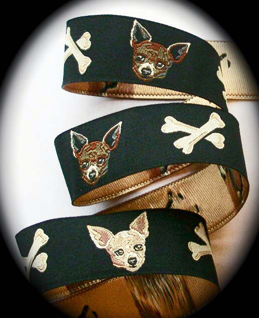 DOG CHIHUAHUA - 1" (3 yds) BLK/BROWN/TAN - DAMASK