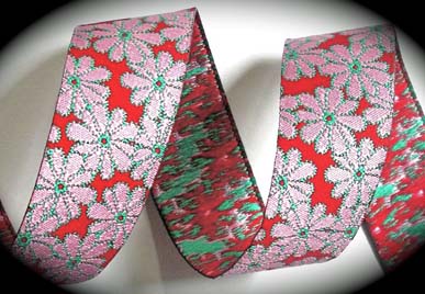 DOTFLOWER6 1" (3 yds) PINK/RED/GREEN DOT FLOWER-RETIRED