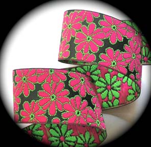 DOTFLOWER19 - 1 7/8" BLACK/PINK/LIME (3 YDS)