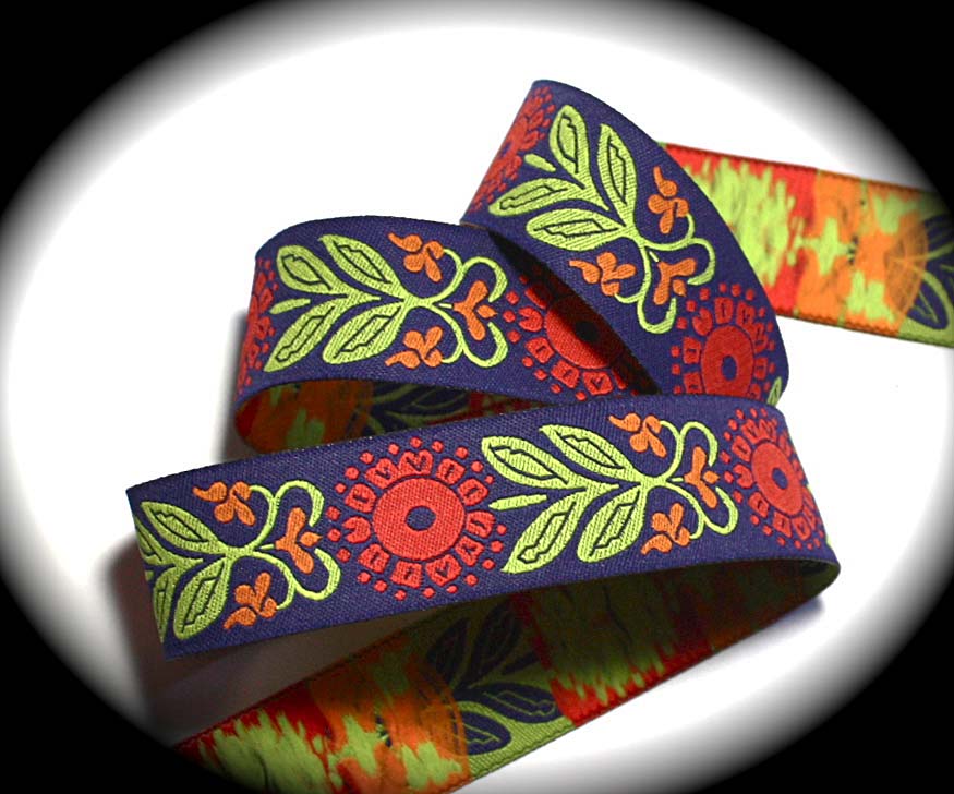 FLORAL10a - 1" (25 YDS)BLUE/ORANGE/LIME