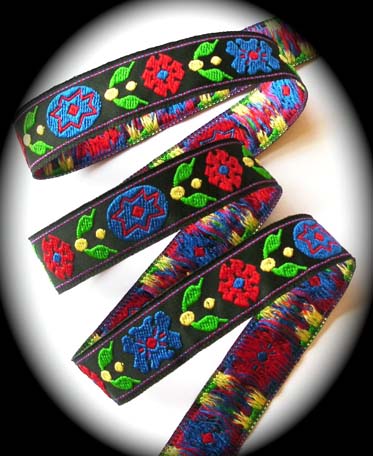 FLORAL56B 3/4"(10YDS) BLACK/RED/GREEN/BLUE WOVEN