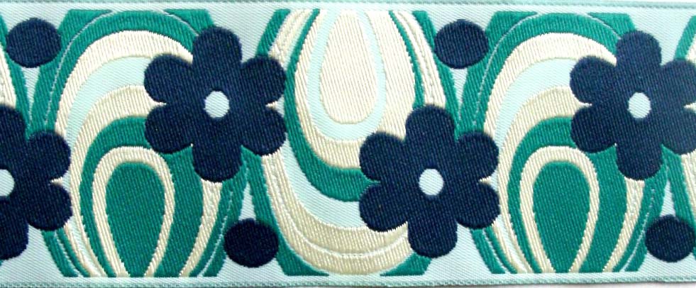 FLOWER POWER46 1 7/8" (3 YDS) TEAL/BLUE/AQUA/IVORY