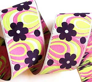 FLOWER POWER47b - 1 7/8" (10yds) HOT PINK/CITRUS/PURPLE