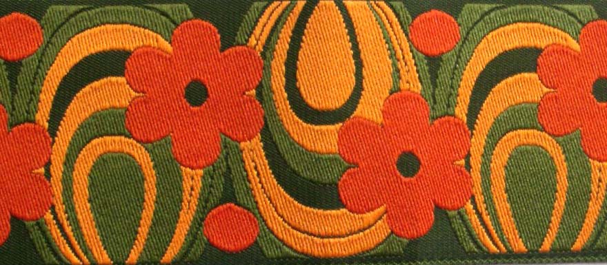 FLOWER POWER44  1 7/8" (3 YDs)  OLIVE/SAGE/ORANG