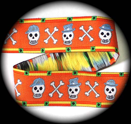 HALLOWEEN SKULLS- 1" ORANGE/GREEN/YEL (3 YDS) SEE BELOW