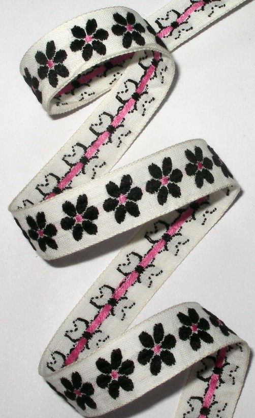 VINTAGE1552 - 5/8" NATURAL/BLK/PINK  WOVEN (5 YDS)