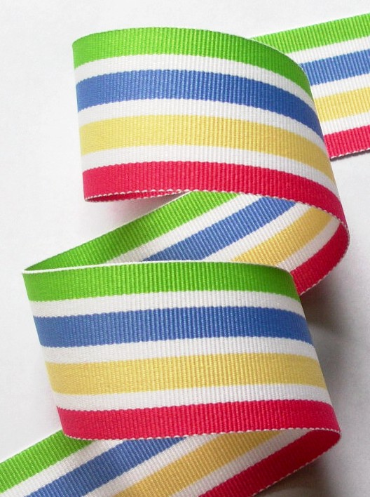 ggs217cA (5 YDS) 1 1/2" Geranium/Yellow/Blue/Lime Striped