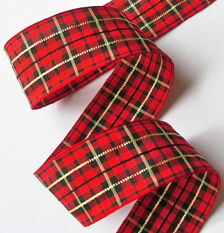 PLAIDI 1" (3 YDS) RAYON RED/BLA/YEL TARTAN -SWISS (WALLACE)