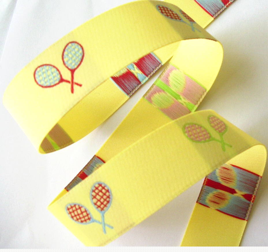 TENNIS40 (3 yds)1" Yellow W/Tennis Rackets-Damask