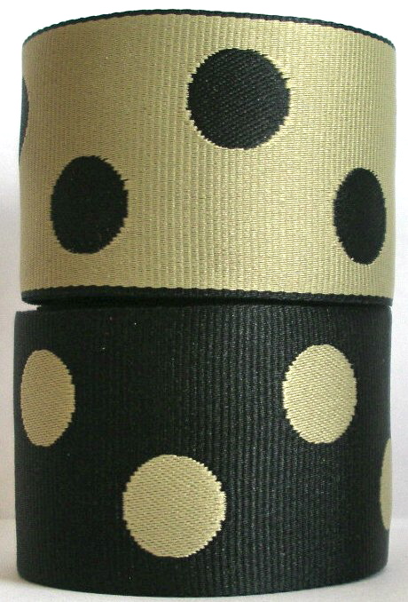 GPD165 1 1/2" Black/Khaki Reversible Woven Dots (5 yds)