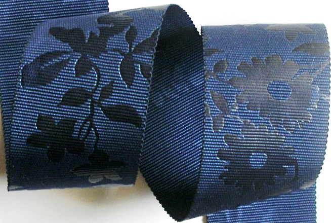 112AC9837 1 1/2" (3 YDS)Navy Floral Embossed Acetate Vintage