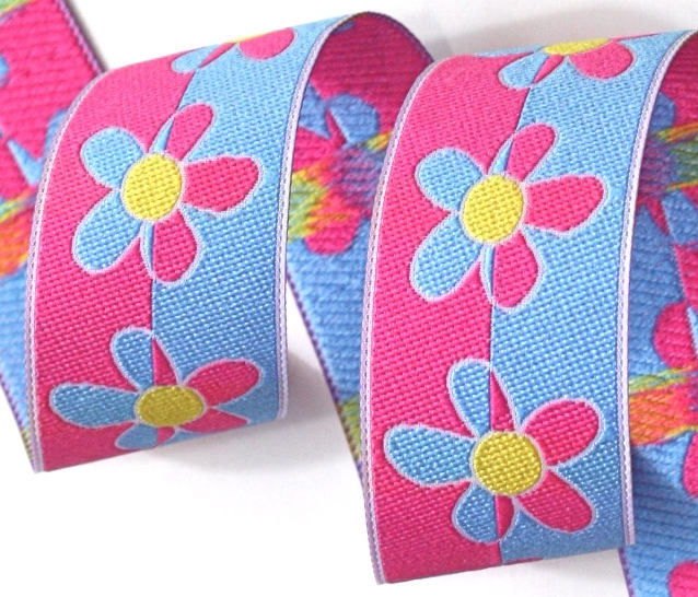 FLOWER POWER 1 1/4" (3yds) pink/blue/yellow