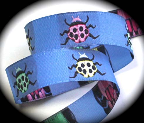 LADY BUG - 7/8" (3 YDS) BLUE/PINK/YEL/MINT