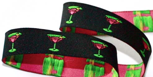 Martinis Cocktail Ribbon 5/8 x 3 y Black Pink Green Yellow