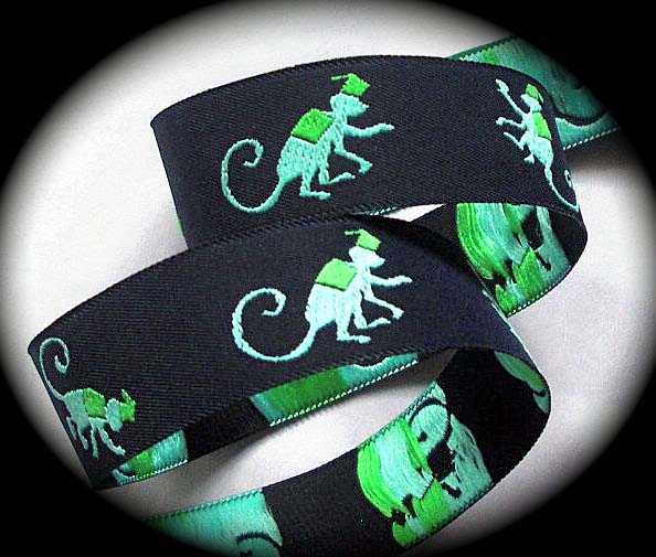 MONKEY1002  7/8" (3 YDS)  NAVY/TURQUOISE/LIME MONKEYS