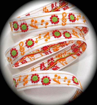 MUSICAL NOTES W/FLOWERS2 - 5/8" WHITE/OR/LIME(3 YDS) JAPAN