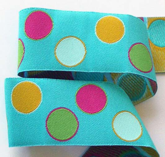 PAISLEYDOT21  1 1/2" (3 yds) BLUE/PINK/TANGERINE