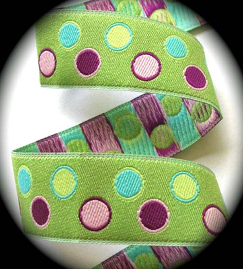 PAISLEYDOT*5 -  1" (3 YDS)  APPLE/LIME/PINK