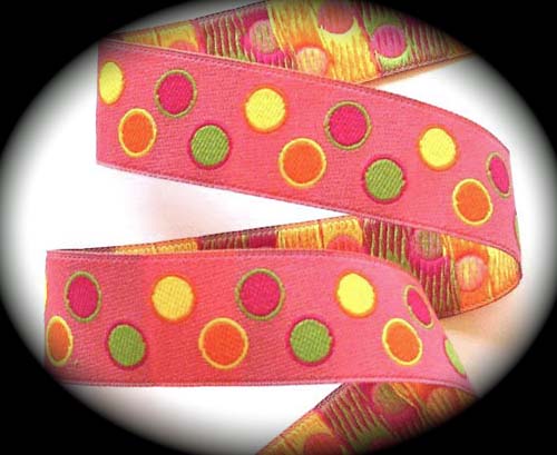 PAISLEYDOT*4 -  1" (3 YDS)  PINK/LIME/PINK/ORANGE