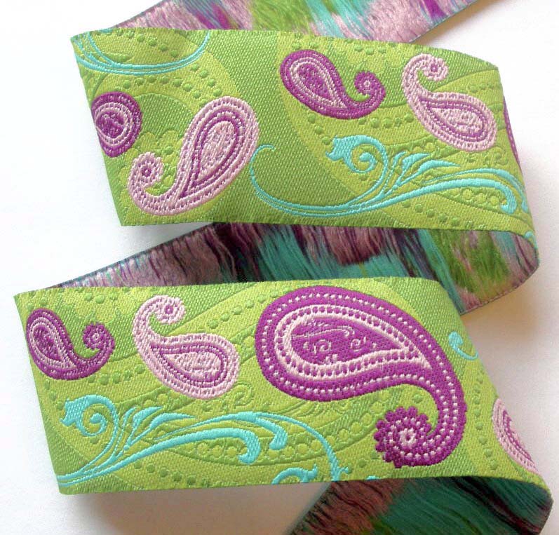 PAISLEY9 1 1/2" (3 YDS) APPLE GREEN/LIME/LILAC/TURQ