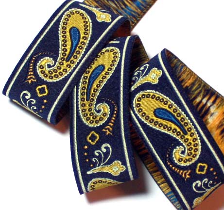 Paisley Perfection*3 1" (3 yds)Navy, Gold, Blue and Creme
