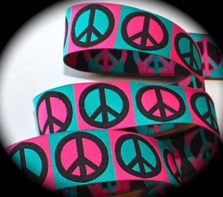 PEACE SIGN 1" (3 yds) TEAL/BLACK/PINK