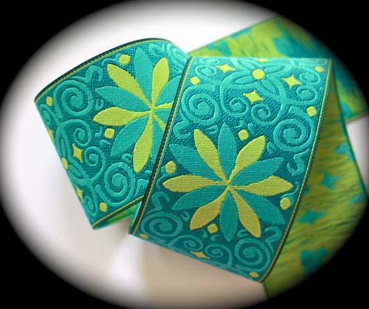 PINWHEEL ZINNIA4 1 7/8" (3 yds) PINWHEEL ZINNIA turq/lime/aqua