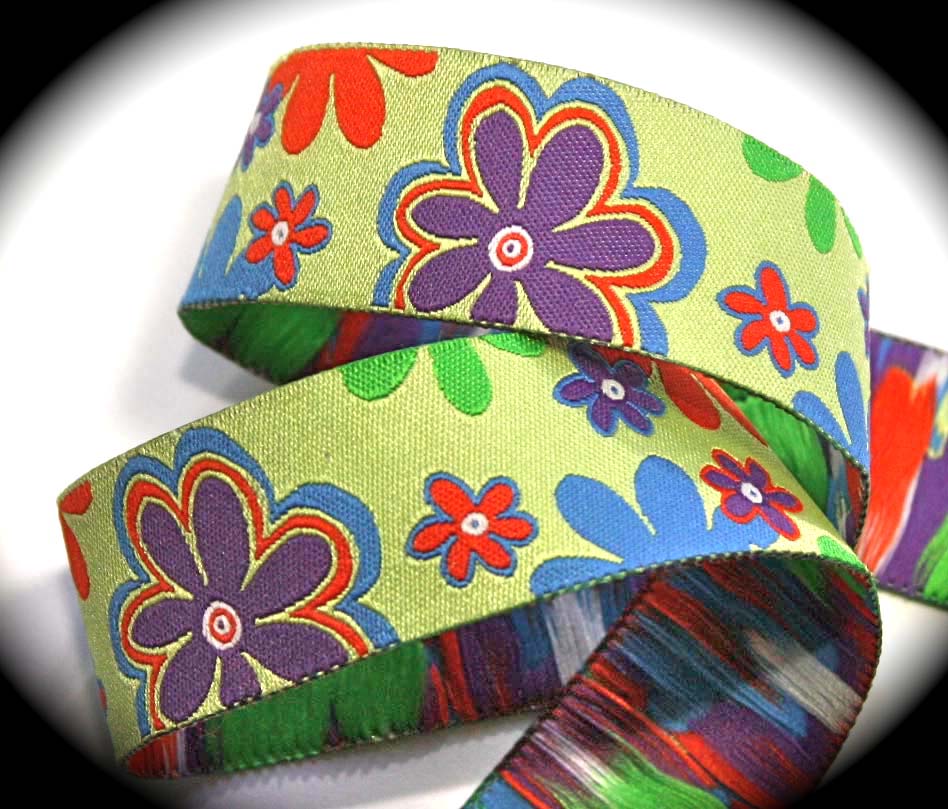 RETRO FLOWER2 - 5/8" (3 yds)LIME/BLUE/ORANGE/PURPLE