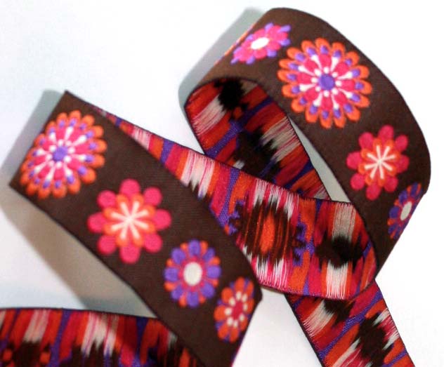 FLOWER POWER 7/8" x 3 y Brown Pink Orange