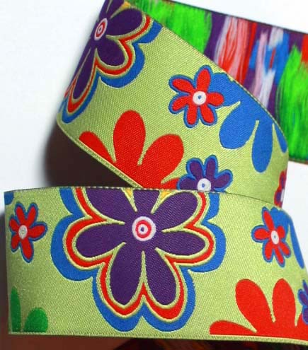 RETRO FLOWER1a  1 1/2" (3 YDS) LIME/BLUE/ORANGE/PURPLE