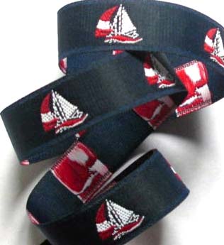 SAIL145 (5 yds) 5/8" Navy W/Red/White Sailboats