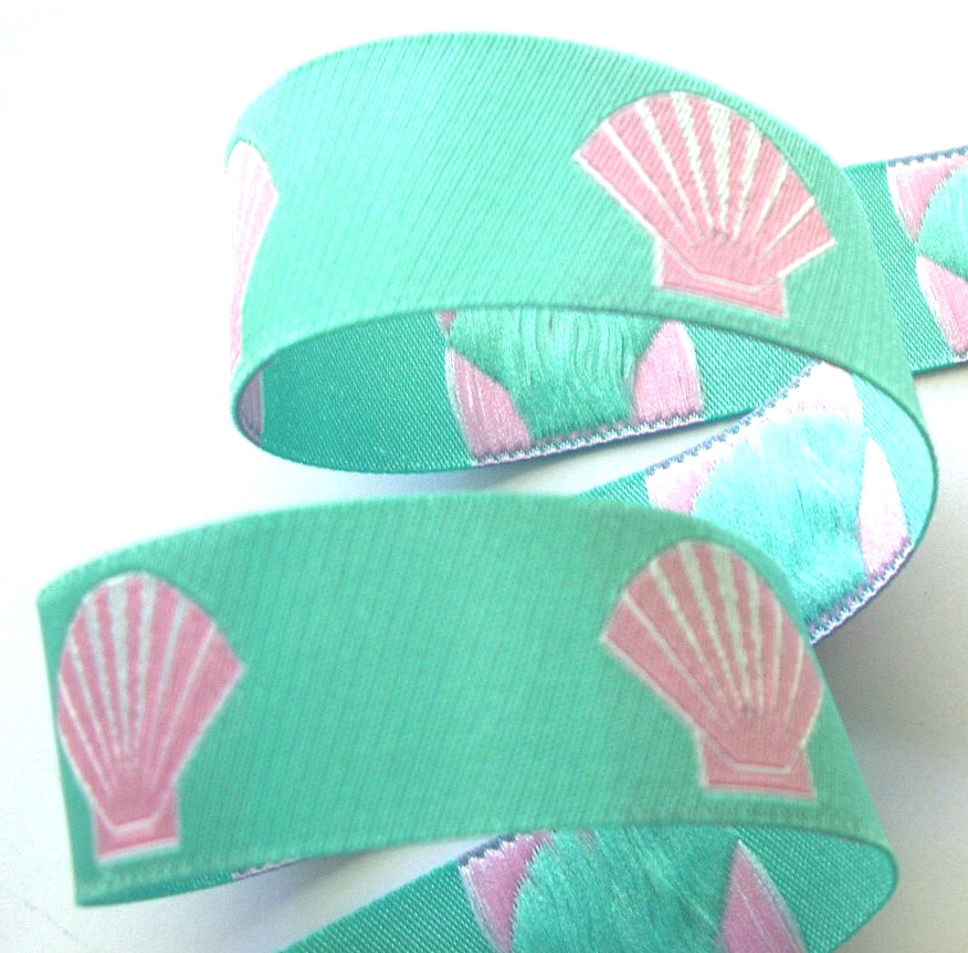 SHELLA  (3 yds) 1" AQUA/LT PINK CLAM SHELL