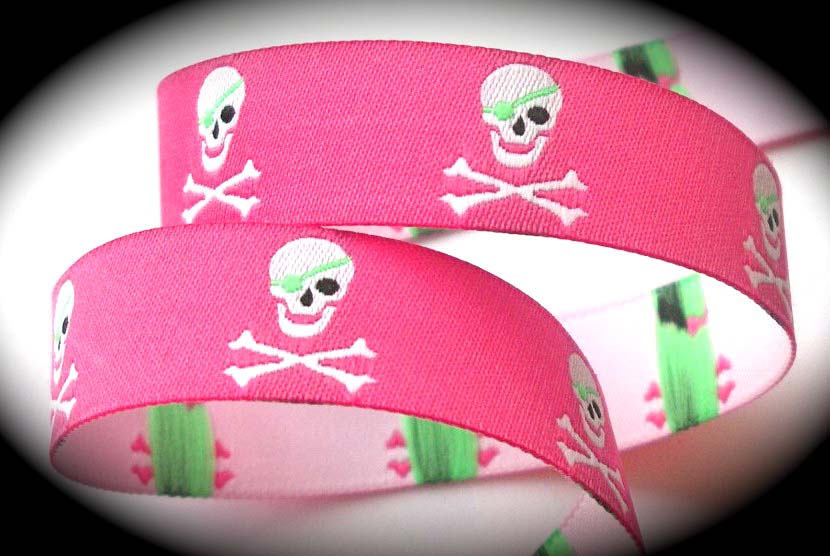 SKULL4201 5/8" (3 YDS) HOT PINK/LIME/BLK/WHITE PIRATES