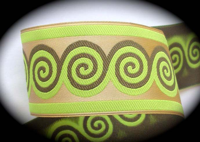 SWIRL 1 7/8" (3 yds) (not metallic) Gold/Lime Swirls