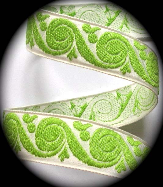 VINTAGE1529 - 1" LIME GREEN/NATURAL SWIRLS (5 YDS)