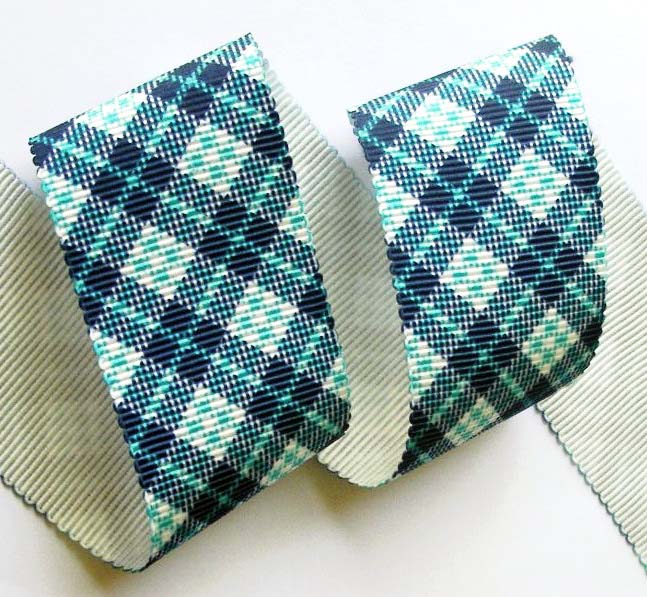 ARGYLE PLAID3 - 1" BLUE/AQUA/WHITE(3 YDS) PETERSHAM GROSGRAIN