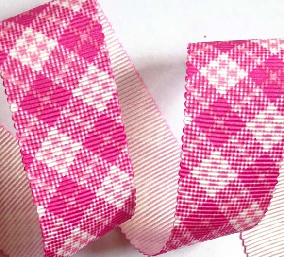 ARGYLE PLAID1 - 1" PINK/WHITE (3YDS) PETERSHAM GROSGRAIN